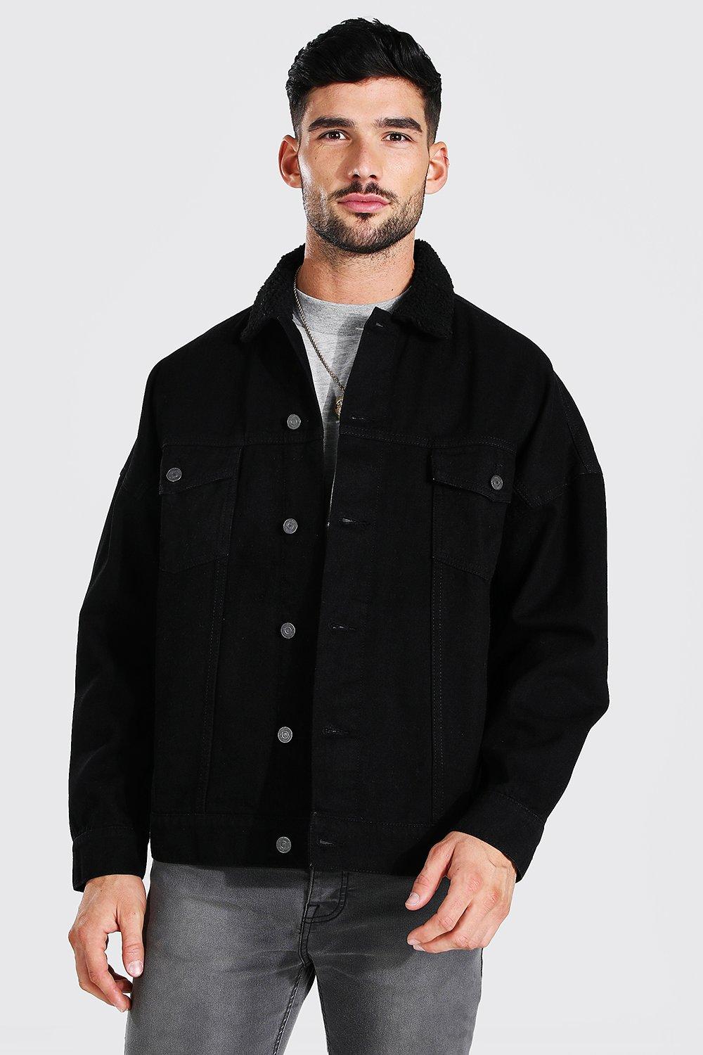 Oversized Borg Collar Denim Jacket boohooMAN IE